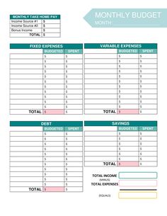 a printable budget sheet with the words, month to month and an arrow above it