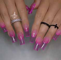 Clear Hot Pink Nails, French Tip Jelly Nails, Clear Pink French Tip Nails, Nail Designs With Green, Jelly French Tip Nails, Clear French Tip, October Nail Art, Nail Art Designs Halloween, Short Nails Cute