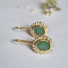 These antique inspired Aventurine earrings were 100% handmade. The Green stones are just beautiful and have a calming effect. These earrings are a perfect gift for yourself or someone you love. They can be great bridal earrings. Dimensions: The earrings drop length is 2.5cm or 1 inch The oval earring size is 1.2x1 cm (0.4x0.47 inches) The Aventurine gems are 6X8 mm Materials: The Aventurine earrings are available in 14k gold plating OR sterling silver. The 14k gold earrings are also available in Green Bridal Earrings, Aventurine Earrings, Drop Gold Earrings, Jewel Earrings, Antique Gold Earrings, Signet Rings Women, Aqua Earrings, Jeweled Earrings, Oval Earrings