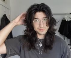 Long Hair Men With Glasses, Men's Long Hairstyles Layered, Men’s Long Layered Cuts, Long Straight Hair Guys, Long Masc Hairstyles, Male Long Layered Haircut, Men Curtain Bangs Long Hair, Long Straight Hair With Layers Men, Long Layered Hair For Men