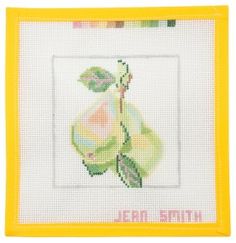 a cross - stitch picture with the words birth on it, and a yellow frame