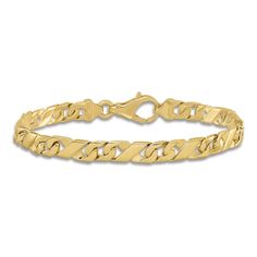 Dynamic solid high-polish curb-inspired links nestle one another along the length of this distinctive men's bracelet. Fashioned in 14K yellow gold, the 8-inch chain secures in place with a lobster clasp. Jared The Galleria Of Jewelry, Men's Bracelet, Link Bracelets, Mens Bracelet, Lobster Clasp, Mens Jewelry, Yellow Gold, Bracelet, Chain