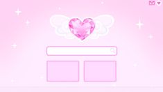 a pink wallpaper with an angel heart and wings on the top right side of it