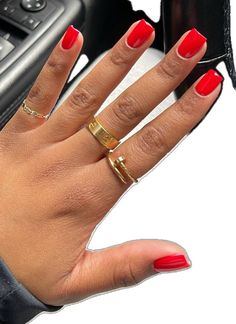 Red Nails Overlay, Short Red Manicured Nails, Red Shirt Square Nails, Red Russian Manicure, Red Nails On Black Women, Red Shirt Nails, Red Short Acrylic Nails, Red Short Square Nails, Short Square Red Nails