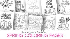 the spring coloring pages are full of cute animals, flowers and plants to color in