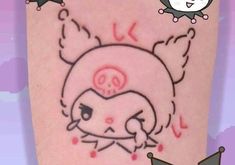 an image of a cartoon character tattoo on someone's leg with stars around it