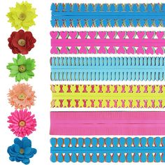 several different colored hair clips with flowers on them