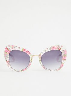 These sleek sunglasses combine a cat-eye shape with a pink floral print for a meow-valous look. Man-made materials. Imported. Width 6. 145”, height: 2. 5”. The best plus size women's pink floral cat eye sunglasses eyewear in white. Pink Cat Eye Sunglasses For Spring, Spring Pink Cat Eye Sunglasses, Pink Cat Eye Sunglasses For Summer, Spring Cat Eye Sunglasses With Polarized Lenses, Cat Eye Sunglasses With Polarized Lenses For Spring, Spring Pink Cat Eye Sunglasses With Polarized Lenses, Uv Protection Cat Eye Sunglasses, Pink Cat Eye Sunglasses With Tinted Lenses For Summer, Pink Mirrored Sunglasses For Spring