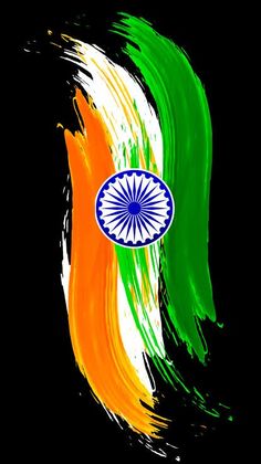 the flag of india painted in colors of green, white and orange on a black background