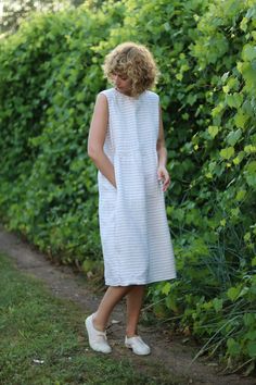 Linen dress Casual Striped Linen Dress, Striped Linen Dress For The Beach, Summer Striped Linen Dress, Striped Linen Summer Dress, Linen A-line Sundress For Day Out, Striped Linen Beach Dress, Linen A-line Sundress For Daywear, Linen V-neck Sundress, Linen A-line Sleeveless Sundress