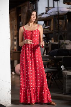 "Red Floral Evening Women Long Summer Maxi Dress, Bohemian Sleeveless Maxi Dress with Pockets, Jasmine Party Dress New design! The Jasmine dress is a beautiful comfortable maxi dress, perfect for the hot summer days! With a beautiful \"corset\" center detail and a tie string waist pull, frill at the bottom, and side pockets. Fabric - Rayon ✥ COLORS: Red with floral print. Available in Black and Blue too, see here - https://etsy.me/3v54IyW ✥ SIZES ✥ available in: S, M, L, XL Please check the meas Lavender Long Dress, Dress New Design, Jasmine Party, Beautiful Corset, Comfortable Maxi Dresses, Romantic Maxi Dress, Bohemian Summer Dresses, Long Summer Dresses Maxi, Maxi Dress With Pockets