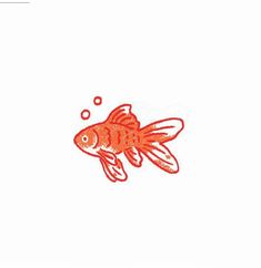 an orange fish with bubbles in it's mouth is swimming through the water on a white background