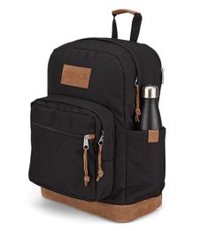 Right Pack Premium Backpack | JanSport Functional Leather Backpack With Ykk Zipper, Outdoor Black Backpack With Leather Trim, Black Outdoor Backpack With Leather Trim, Black Backpack With Leather Trim For Outdoor, Black Leather Trim Backpack For Outdoor, Black Bags With Leather Trim For Outdoor Activities, Daily Use Nylon Backpack With Leather Trim, Nylon Backpack With Leather Trim For Daily Use, Leather Backpack With Zipper Closure For Outdoor Activities