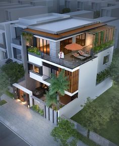 an artist's rendering of a modern house with large balconies