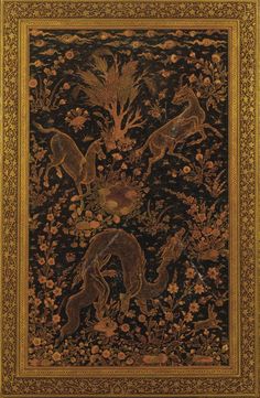 an intricately decorated tapestry with animals and flowers