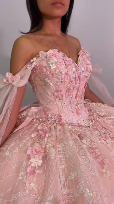 Quinceanera Dresses Fairytale, Pink Dresses For Quinceanera, Pink 16 Dresses, Cherry Blossom Quinceanera Theme Dress, Pink Xv Theme, Pink Satin Quinceanera Dresses, Quinceanera Dresses With Gloves, Pink Enchanted Dress, Fairy Quinceanera Theme Dresses