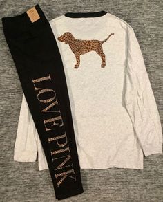 #ad Premium Victoria's Secret Pink Leopard Dog Campus LS Tee Shirt + 7/8 Leggings Set XL NWT, Fashion women's top Leopard Dog, Pink Leopard Print, Pink Logo, Long Sleeve Tee Shirts, Pink Leopard, Victoria's Secret Pink, Secret Pink, Black Love, Fashion Tops