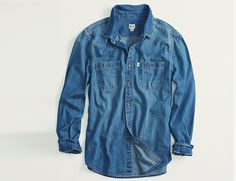 TOMS for Target Men's Denim Button Down | $30, target.com Men's Denim Style, Grilling Gifts, Leather Apron, Summer Barbecue, Poor Posture, Black And White Film, Denim Style