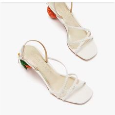 Kate Spade Orange Blossom Raffia Wicker Heel Open Square Toe Ankle Strap Kate Spade Shoes, Orange Blossom, Orange White, Valencia, Shoes Women Heels, Ankle Strap, Kate Spade, Shoes Heels, Blossom