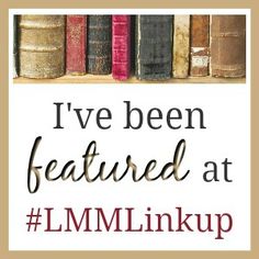 i've been featured at lm linkup with books lined up behind it