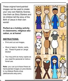 an activity sheet for children to learn how to make their own nativity scene with pictures