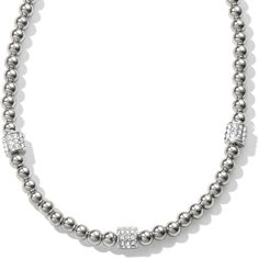 An instant classic, this silver beaded necklace offers the refinement of the Meridian Collection motif for a fine jewelry feel. Style: #JM188B Collection: Meridian Color: Silver Closure: Lobster Claw Length: 16" - 18" Adjustable Material: Fine quality crystal Finish: Silver plated Petite Necklace, Silver Beaded Necklace, Swarovski Beads, Silver Bead Necklace, Brighton Jewelry, Handbag Charms, Station Necklace, Mom Necklace, Short Necklace