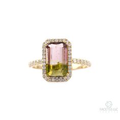 Green and Pink Bio Color Tourmaline Ring | Solid 18K Yellow Gold Diamond Tourmaline Ring | Handcrafted Wedding Gold Ring | Surprise for Her | Certified Ring. NOTE: These Bío Tourmaline gemstones, sourced from natural mines, exhibit inherent variations in both color and shape. As each gemstone is unique, so we will provide you stone selection to choose from. * SKU: SGR02754-48771  * Made to Order * Gold Purity: 18K Solid Yellow Gold (stamped) * Custom Gold Color: Yellow, Rose, White Gold * Custom Gold Purity: 10K/14K/18K (Charges May Apply) * Diamond 100% Genuine Earth Mines Diamond * Diamond Weight: 0.37 Ct. * Diamond Color: G-H * Diamond Clarity: SI1 * Diamond Cut: Brilliant Cut (Excellent) * 100% Genuine Real AAA+ Earth Mines Gemstone * One of a Kind Rare Bi Color Watermelon Tourmaline * Tourmaline Sapphire Multi-stone Wedding Ring, Multi-stone Tourmaline Sapphire Ring For Wedding, Emerald-cut Tourmaline Wedding Jewelry, Wedding Multi-stone Sapphire Tourmaline Ring, Yellow Gold Tourmaline Wedding Ring, Yellow Gold Tourmaline Wedding Jewelry, Tourmaline Emerald Wedding Ring With Prong Setting, Emerald Cut Tourmaline Wedding Jewelry, Wedding Tourmaline Emerald Ring With Prong Setting