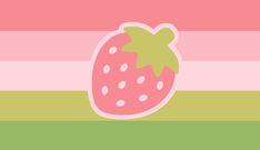 a strawberry on a pink, green and yellow striped background