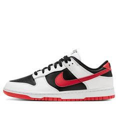 Nike Dunk Low Retro Black University Red White FD9762-061 Skate Shoes  -  KICKSCREW Red Nike Dunks, Black Dunks, 720 Nike, Dunk Shoes, Dunk Low Nike, Nike Air Max Excee, Nike Dunk High, Nike Sb Dunk, Nike Sb Dunks