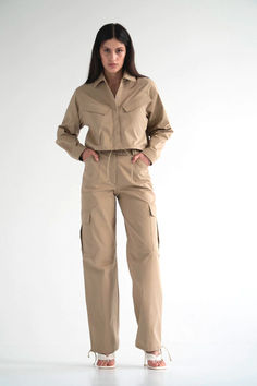 The cargo pants with soldierlike pockets made of rough cotton fabric in sandy beige. Wide legs with adjustable straps, side and back soldier like pockets with flaps. Fusing an athletic silhouette with cargo stye elements. Front zip and button fastening. Cool Weather Outfits, Tan Cargo Pants, Dress Night Out, Independent Fashion Designers, Night Out Dress, Summer Fashion Outfits, Wide Legs, Womens Clothing Sizes, Independent Designers Fashion