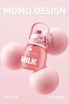 a pink bottle with the words milk on it