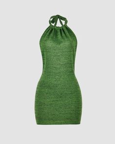 Model (WearingS):•Â?/span>Height: 178cm | Bust: 89cm | Waist: 60cm | Hip: 89cmDetails: Green bodycon halter dress with backless designDress Length: ShortSleeve Length: SleevelessMaterials: 95% Cotton + 5% Spandex Green Stretch Bodycon Dress For Date Night, Green Sleeveless Halter Top For Club, Green Stretch Halter Neck Dress, Stretch Halter Neck Backless Dress For Club, Bodycon Halter Neck Dress For Club, Chic Green Halter Neck Mini Dress, Green Halter Neck Backless Dress For Night Out, Bodycon Halter Dress For Club, Stretch High Neck Halter Dress For Date Night