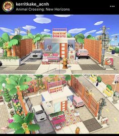 two pictures of the same house in animal crossing new horizonss, and one shows what it looks like