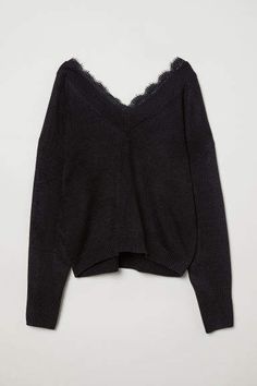 H&M Lace-trimmed Sweater - Black Sweater Aesthetic, Fine Knit Sweater, Lace Sweater, Mode Inspo, Teen Fashion Outfits, Dream Clothes, Knitwear Women, Teen Fashion, Black Sweaters