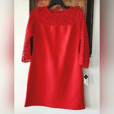 Vintage Red Sandra Daren Women Dress With Sleeves. For Various Occasions. Elegant Red Mini Dress For Holiday, Fancy Collar, Little Black Cocktail Dress, Wrap Sweater Dress, Navy And White Dress, Black Cotton Dresses, White Shift Dresses, Dresses Beautiful, Dress With Sleeves