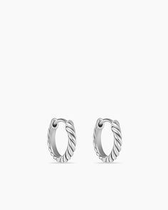 David Yurman | Sculpted Cable Huggie Hoop Earrings in Sterling Silver, 10.7mm Silver Huggies, David Yurman Earrings, Fringed Belt, Floral Shoes, Rare Gemstones, Pencil Eyeliner, Huggie Hoop Earrings, High Jewelry, Signature Design