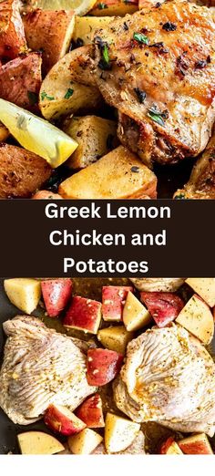 grilled lemon chicken and potatoes with text overlay