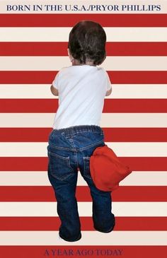 a young child standing in front of an american flag with the words born in the usa / pyror phillips's