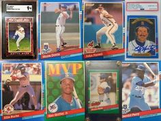 the baseball cards are on display for sale