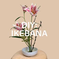 there is a vase with flowers in it and the words diy ikebana