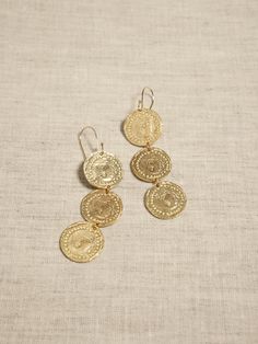 Motif Coin Trio Earrings | Aureus + Argent | Banana Republic Banana Republic Jewelry, Spiritual Brass Jewelry With Coin Pendant, Spiritual Brass Coin Pendant Jewelry, Tarnish Resistant Brass Medallion Jewelry, Vintage Coin-shaped Gold Plated Jewelry, Gold Coin Pendant Brass Jewelry, Gold Brass Coin Pendant Jewelry, Gold Coin Shaped Metal Jewelry, Yellow Gold Brass Pierced Jewelry