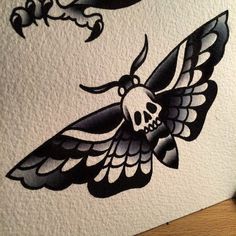 a drawing of a skull with a butterfly on it