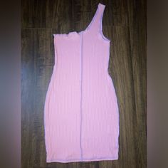 Pre Owned, Never Used Great Condition Rib Knit Body Con Dress W Purple Stitching Size S Pink Stretch One-shoulder Midi Dress, Pink One-shoulder Stretch Midi Dress, Purple Stretch Mini Dress Knee-length, Purple Sleeveless Bodycon Dress For Spring, Sleeveless Bodycon Mini Dress In Purple, Sleeveless Bodycon Purple Mini Dress, Stretch Purple Knee-length Mini Dress, Sleeveless Purple Bodycon Dress For Spring, Casual Fitted Lavender Midi Dress