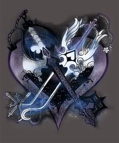 two crossed swords are in the shape of a heart with an ornate design on it