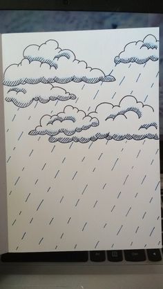 a drawing of rain coming out of the clouds on a laptop computer's screen