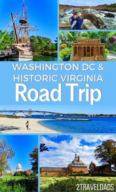 the washington dc and historic virginia road trip is featured in this postcard with images