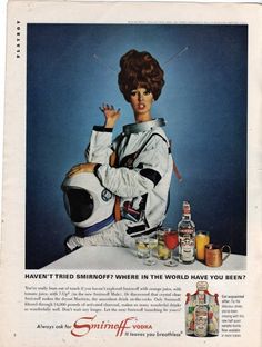 an old ad for smirfy vodka with a woman in space suit