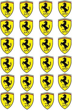 the ferrari logo is shown in black and yellow, with many different colors on it