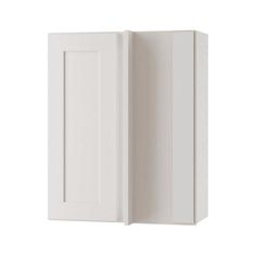 a white cabinet with two doors on the front and one door open to reveal something