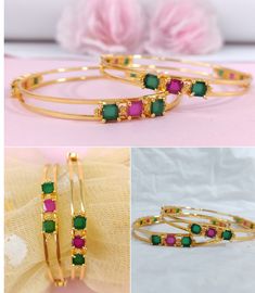 Multicolor stones studded 1 Gram Bangles. Set Of 2. Bangles Set